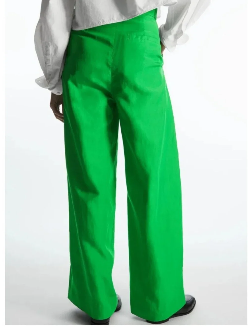COS High-waist Wide Leg Pleated Front Linen Blend Pants in Bright Green Size 10